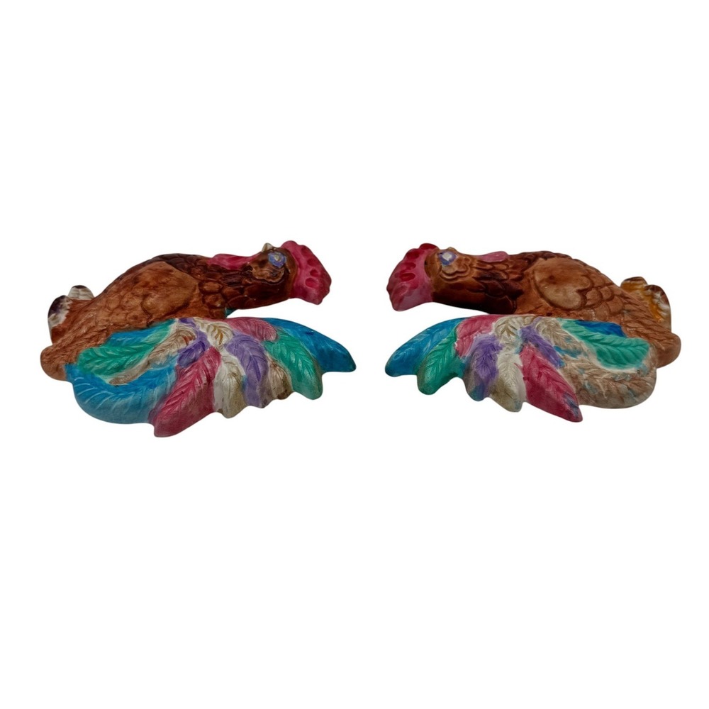 Vintage Ceramic Rooster Wall Hanging Set Colorful Farmhouse Kitchen Decor Kitsch - Picture 9 of 12